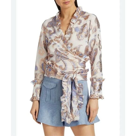 Alexis Marceau Metallic Floral Wrap Top - Picture 1 of 10